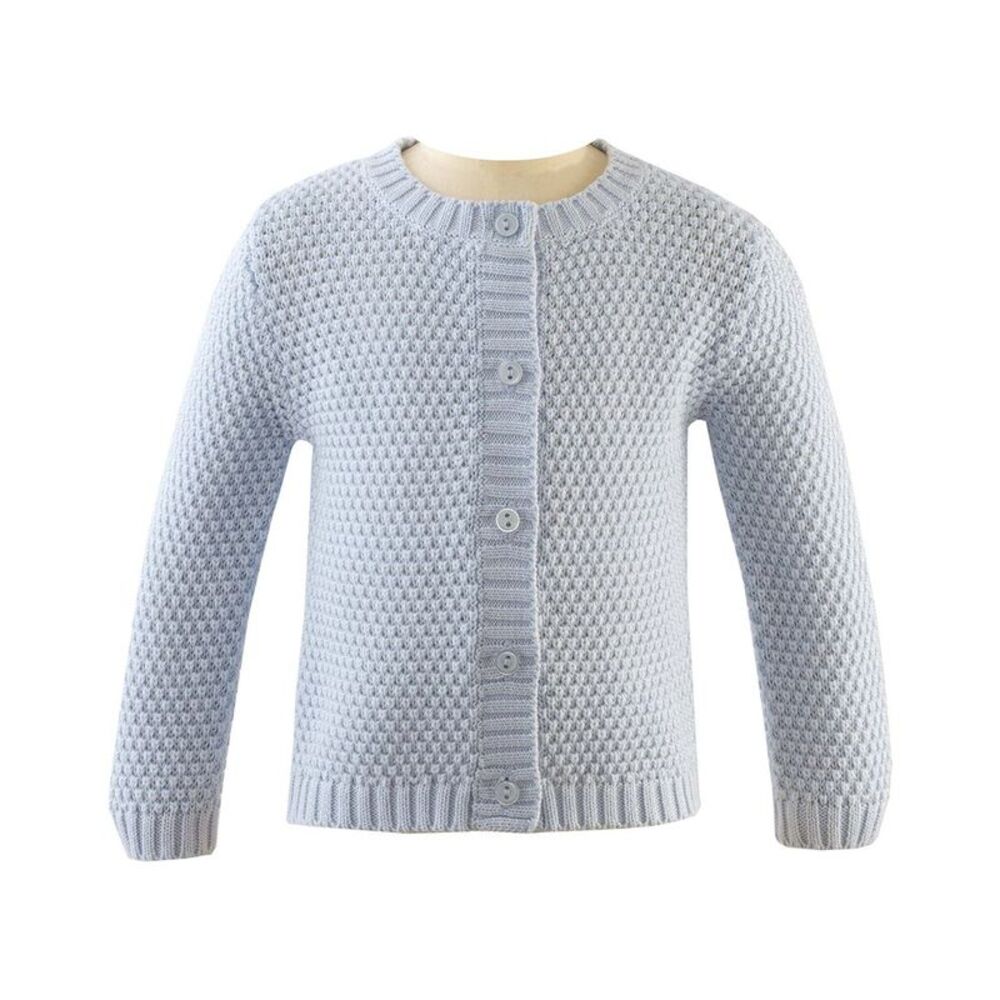 Rachel Riley Girls Round Neck Moss Stitch Cardigan, Blue